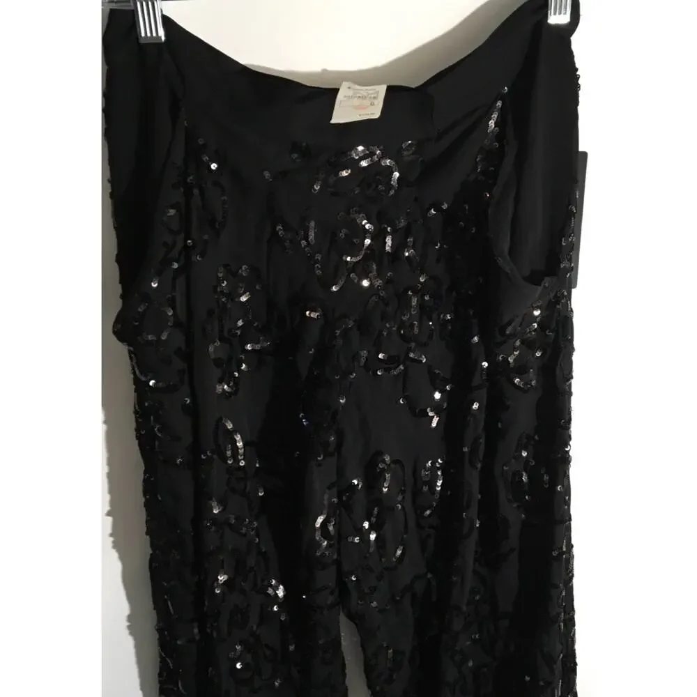 Robert Rodriguez Black Silk Sequin Embellished Dress Genie Cropped Pants Size 6